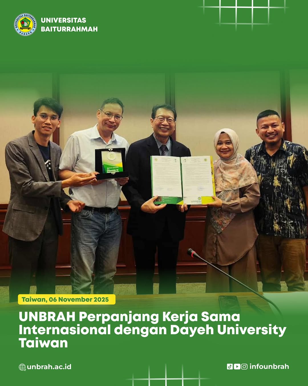 Sejak 2017, Unbrah dan Dayeh University, Taiwan telah berjalan beriringan membangun kolaborasi akademik mulai dari riset, publikasi, hingga lahirnya lulusan Pascasarjana dari program kerja sama ini.